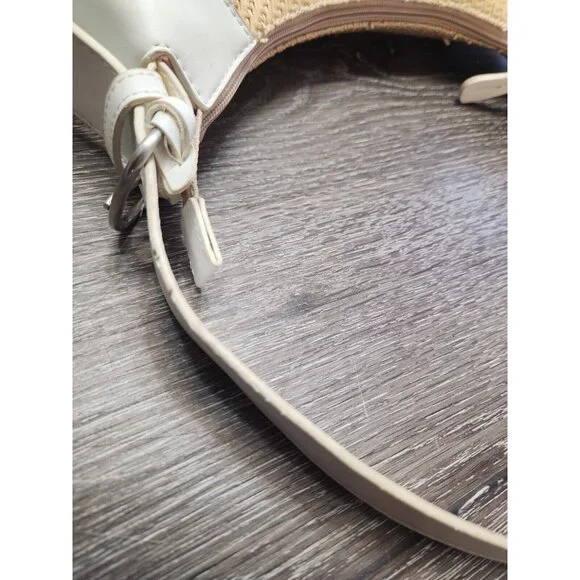 Fossil 75082 Woven Straw Fabric Handbag Purse w/ Leather Trim 13"x8"x4" - Picture 11 of 13